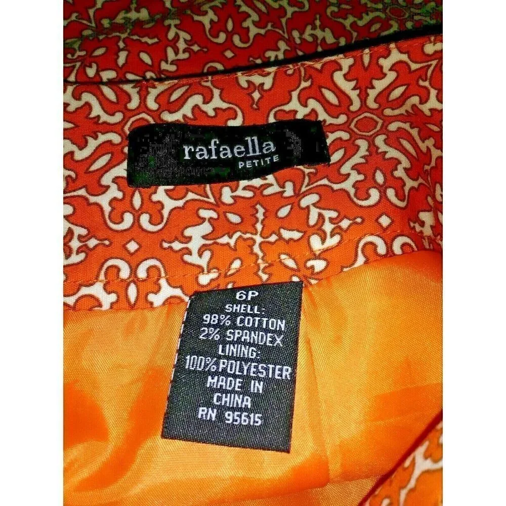 Rafaella Petite Womens Pencil Skirt Size 6P Orange White